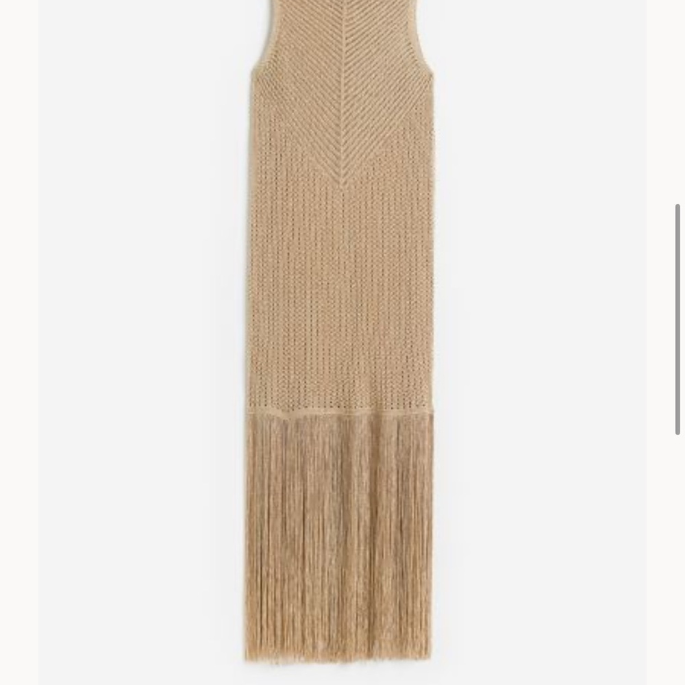 Beige Knit Fringe Dress